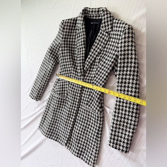 Zara Houndstooth Blazer Mini Dress Tailored Welt Pocket Sz S Retro Glam Core - Picture 9 of 16